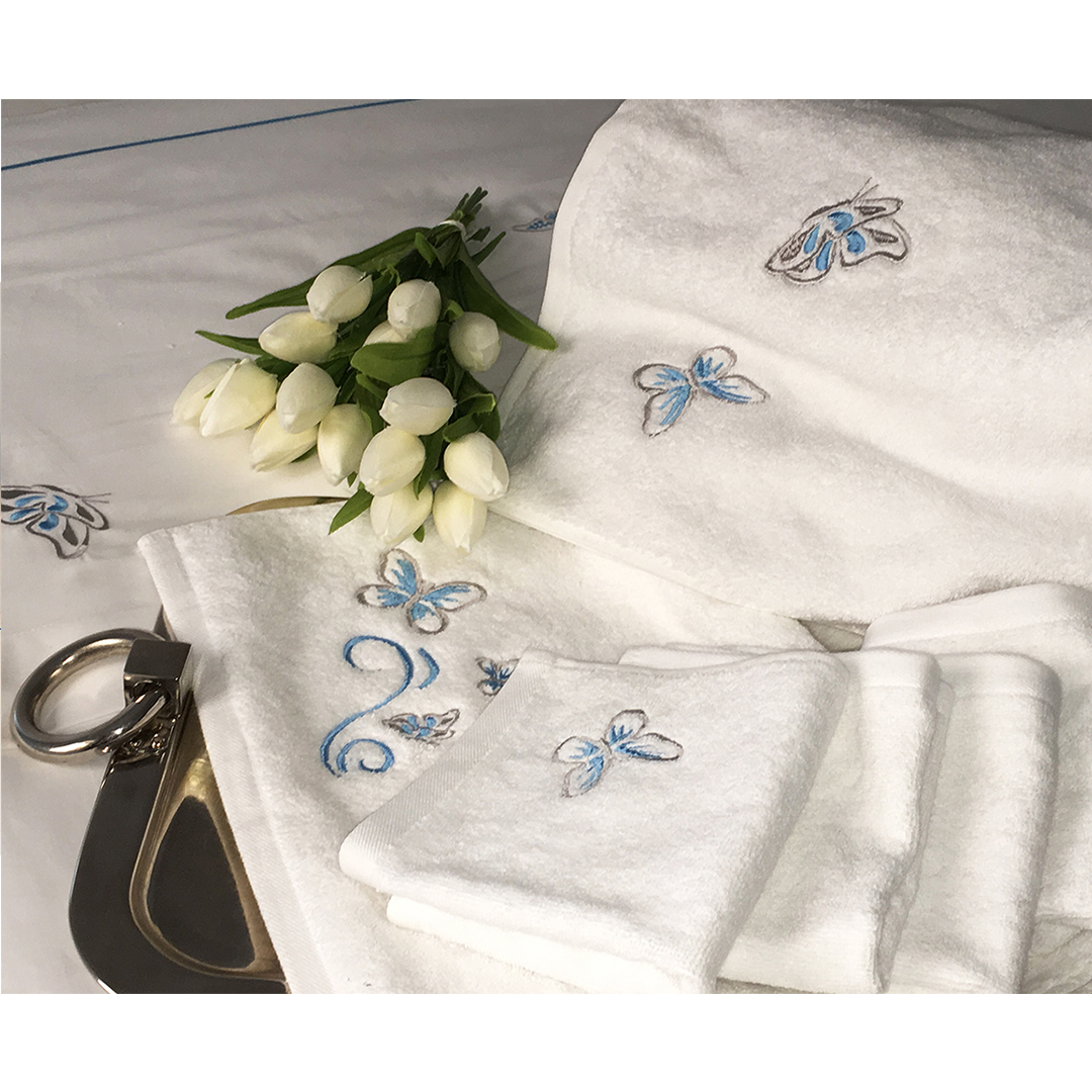 Blue Embroidered Butterfly Towel